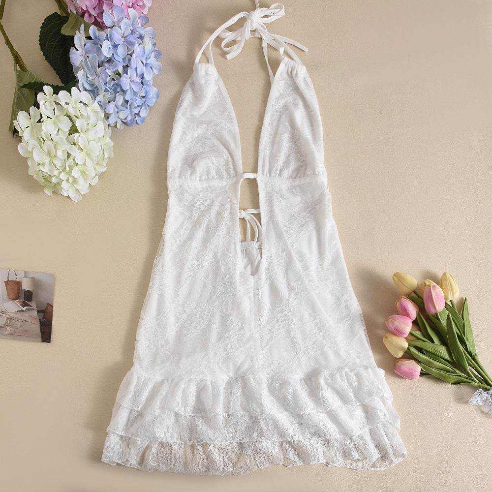 Sexy Women Clothing Dress Autumn Lace up Lace Cake Type Backless Sexy Bella Mia