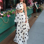 French Polka Dot Sweet Sexy Women ummer Halter Sleeveless Vest High Waist Flounced Skirt Set Bella Mia