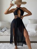 Swimsuit Solid Color Sexy Cutout Bikini Beach Mesh Maxi Dress Swimsuit Women Bella Mia