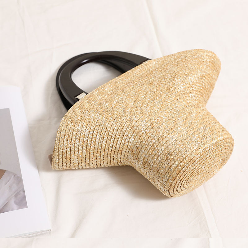Wooden Portable Hat Straw Bag Fresh Straw Woven Bag Vacation Beach Bag Women Bag Bella Mia