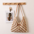 Ethnic Single Shoulder Cotton Thread Woven Bag Color Grandmother Grid Straw Bag Vacation Beach Bag Women Bag Bella Mia