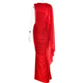 Fashionable Pleated Mesh Shawl Dress Sexy Sheath round Neck Slim Dress Bella Mia