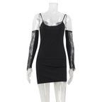 Women Clothing Sexy Lace Stitching Sexy Close Fitting Slim Fitting Sling Dress with Oversleeves Bella Mia