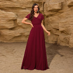 Chiffon V neck Bowknot Shawl Back Zipper a Large Swing Fully Lined Elegant Evening Dress Women Bella Mia