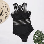 Black Sexy Seaside Beach Swimsuit Halter Striped Tight One-Piece Bikini Swimsuit for Women Bella Mia