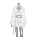 Summer Chiffon Long Sleeved Sexy Underwear Slit Shorts Three Piece Pajamas Cool Feeling Home Wear Bella Mia