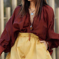 Autumn Ladies Loose Solid Color V neck Long Sleeve Casual Top Bella Mia