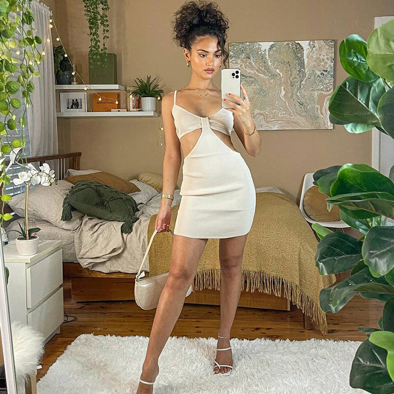 Women Clothing Spring Summer Solid Color Spaghetti Straps Corset Hollowed out Short Dress Bella Mia