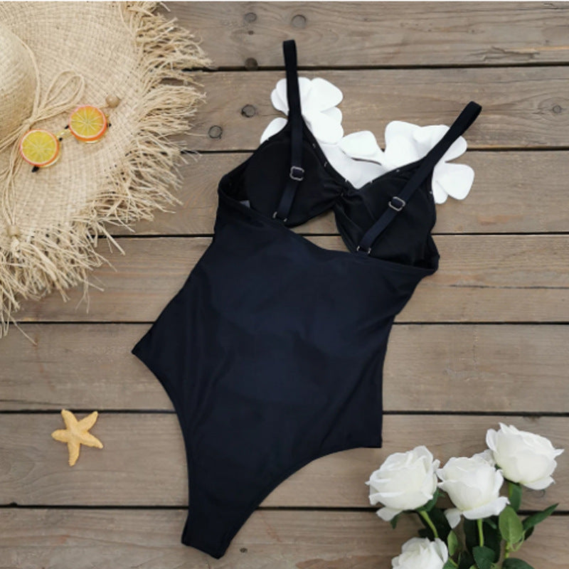 Solid Color Slim Fit Slimming Three Dimensional Floral Design One Piece Women Swimsuit Bella Mia
