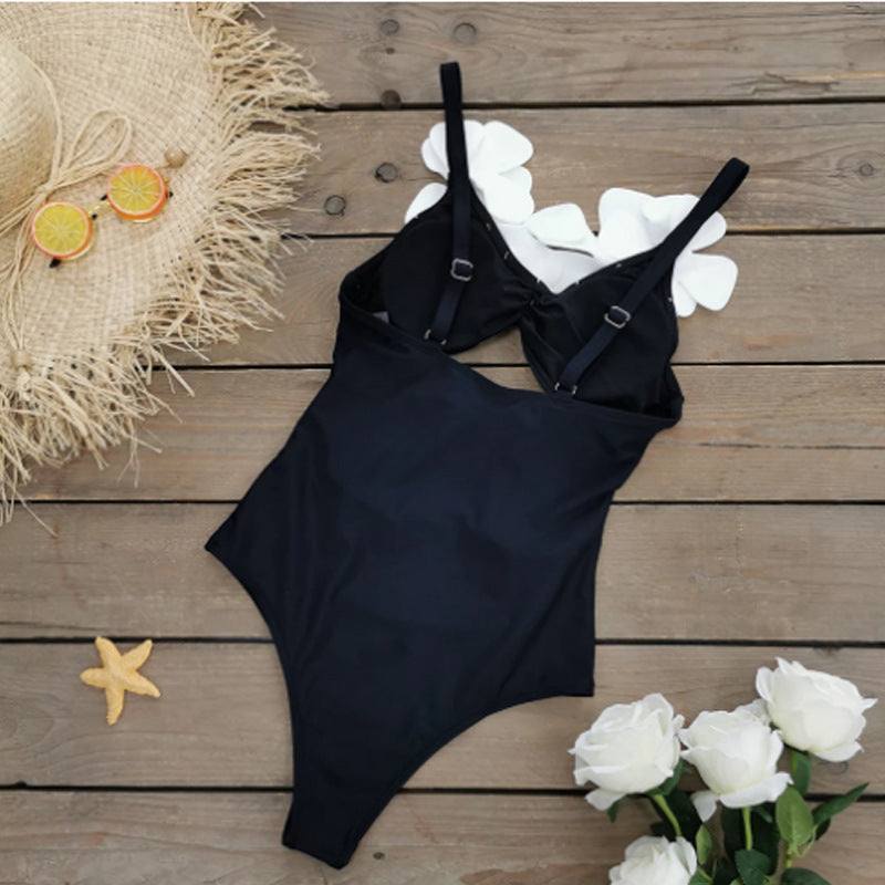 Solid Color Slim Fit Slimming Three Dimensional Floral Design One Piece Women Swimsuit Bella Mia