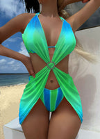 Striped Gradient Love Tulle Skirt Three Piece Sets Swimwear Swimsuit Bikini Bella Mia