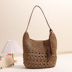 Hollow Out Cutout Straw Bag Tassel Straw Bag Woven Bag Seaside Vacation Beach Bag Casual Shoulder Bag Bella Mia