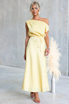 Summer Cocktail Sloping Shoulder off the Shoulder Sexy Solid Color Tied Dress Bella Mia