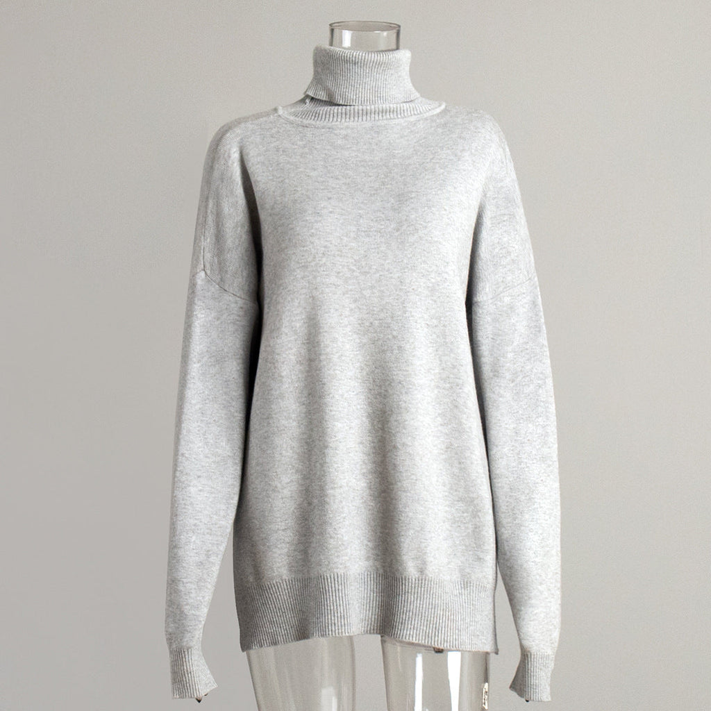 Turtleneck Sweater Women Autumn Winter Casual Sweater Slit Loose Solid Color Knitted Sweater Bella Mia