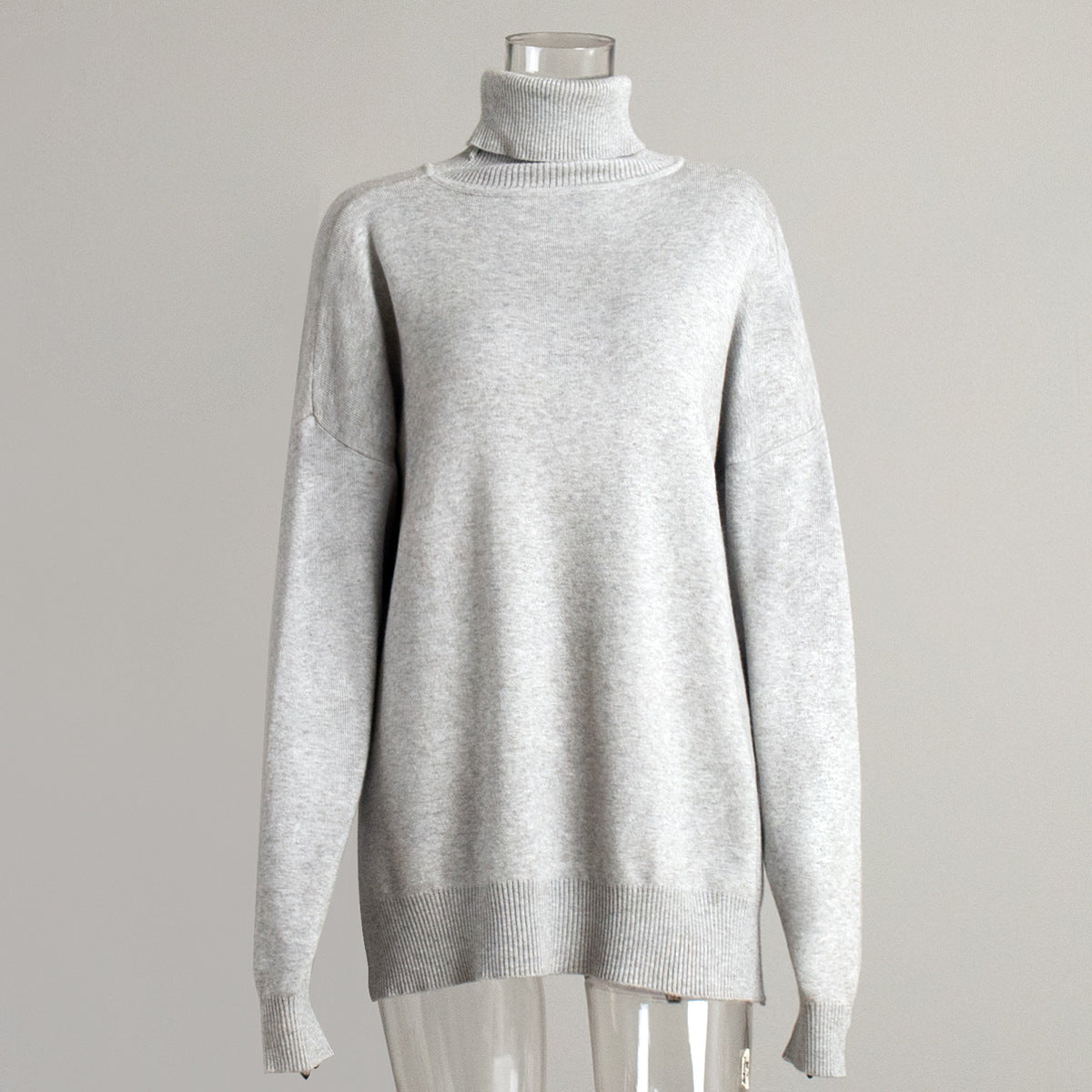 Turtleneck Sweater Women Autumn Winter Casual Sweater Slit Loose Solid Color Knitted Sweater Bella Mia