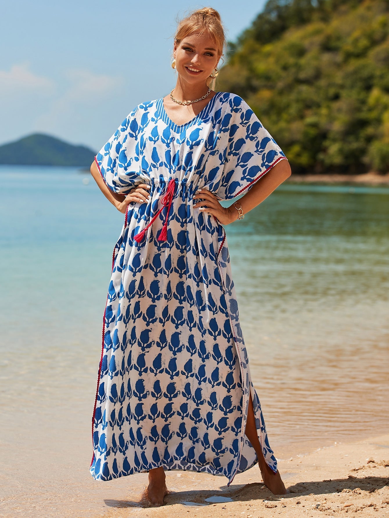 Printed Pull Belt Robe Vacation Casual Beach Bikini Cover Bella Mia