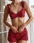 Summer Color Contrast Patchwork Women Pajamas Vest Top Shorts Two Piece Home Wear Bella Mia