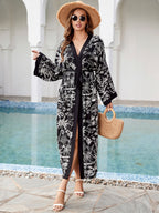 Black Edged Rayon Printed Beach Cover Up Sexy Cardigan Loose Bikini Cover Bella Mia