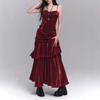 Dark Red Suspenders Dress Concert Birthday Dress High Grade Party Little Dress Bella Mia