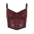 Lace Stitching Leather Vest Women Trendy Sexy Short Split Chest Strap Bella Mia