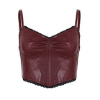 Lace Stitching Leather Vest Women Trendy Sexy Short Split Chest Strap Bella Mia