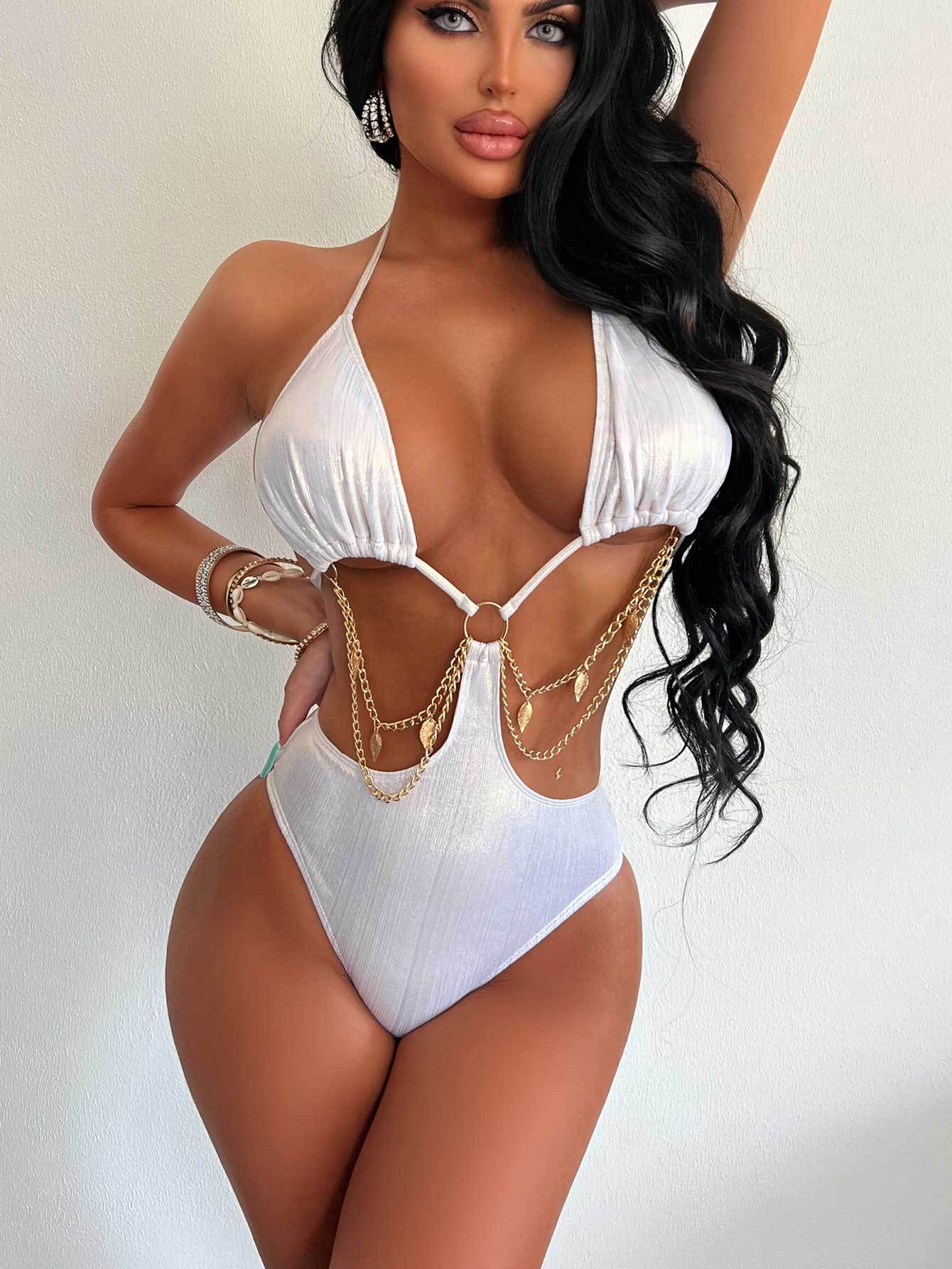 Swimsuit Sexy Hollow Out Cutout Bikini Backless Halter Lace up One Piece Swimsuit Swimwear Bella Mia