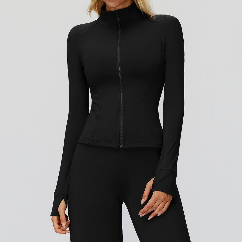 Autumn Winter Stand Collar Coat Zipper Windproof All Matching Warm Top Fitness Running Velvet Sport Coat Bella Mia