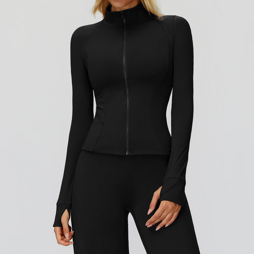 Autumn Winter Stand Collar Coat Zipper Windproof All Matching Warm Top Fitness Running Velvet Sport Coat Bella Mia