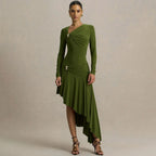 Autumn Winter Graceful Fashionable Women Slim Dress Sexy Pleated Irregular Asymmetric Maxi Dress Bella Mia
