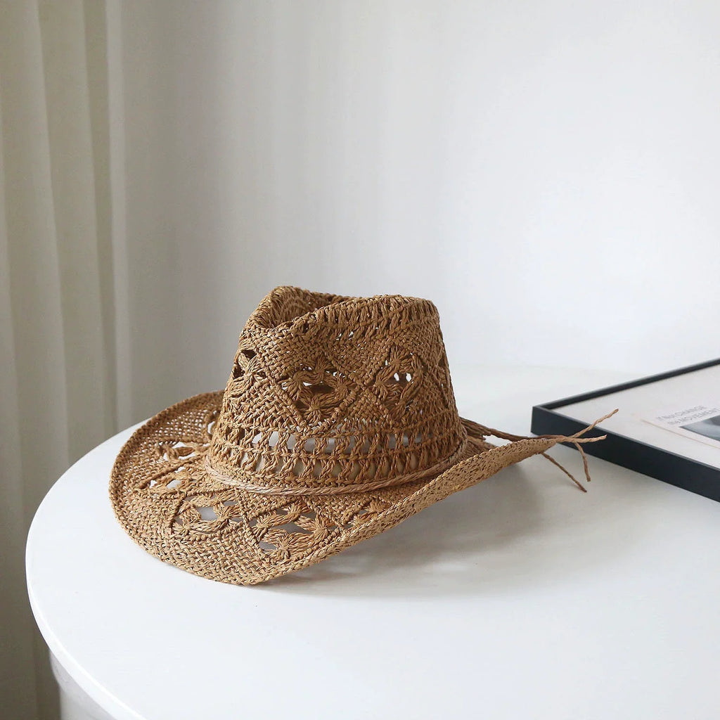 New Arrival Hand-Woven Straw Hat Cut Out Summer Sun Protection for Men and Women Sun Hat Western Cowboy Hat Outdoor All-Matching Hat