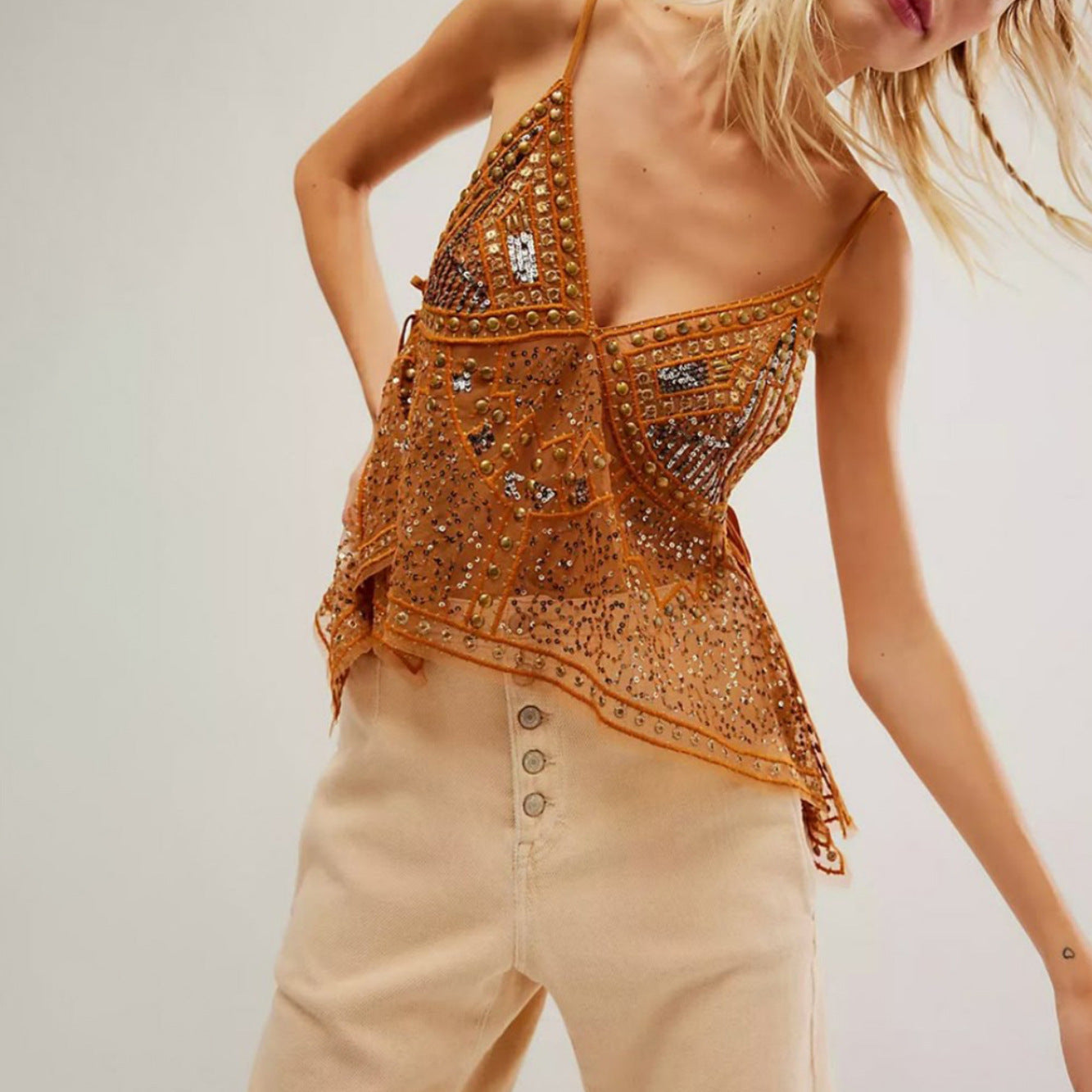 Sexy See through Backless Temptation Casual Trend Rhinestone Camisole Beach Sun Protection Vest Bella Mia