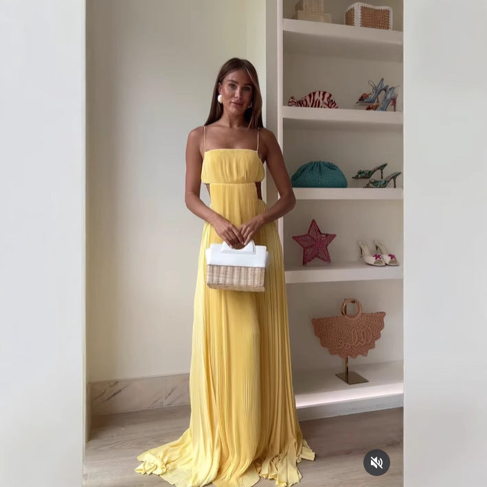 Women Summer Cami Dress Sexy Pleated Backless Dress Bella Mia