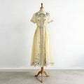 Royal Collared Single Breasted Maxi Dress Elegant Vintage Print Lace up Waist Dress Women