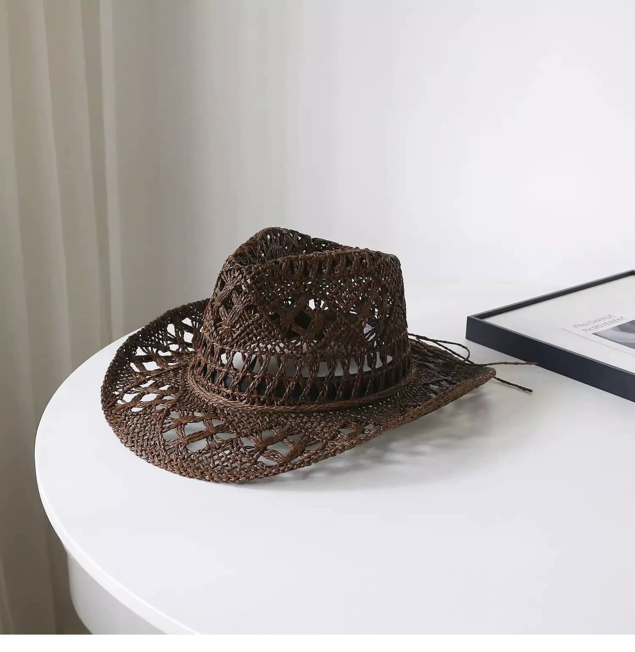 New Arrival Hand-Woven Straw Hat Cut Out Summer Sun Protection for Men and Women Sun Hat Western Cowboy Hat Outdoor All-Matching Hat