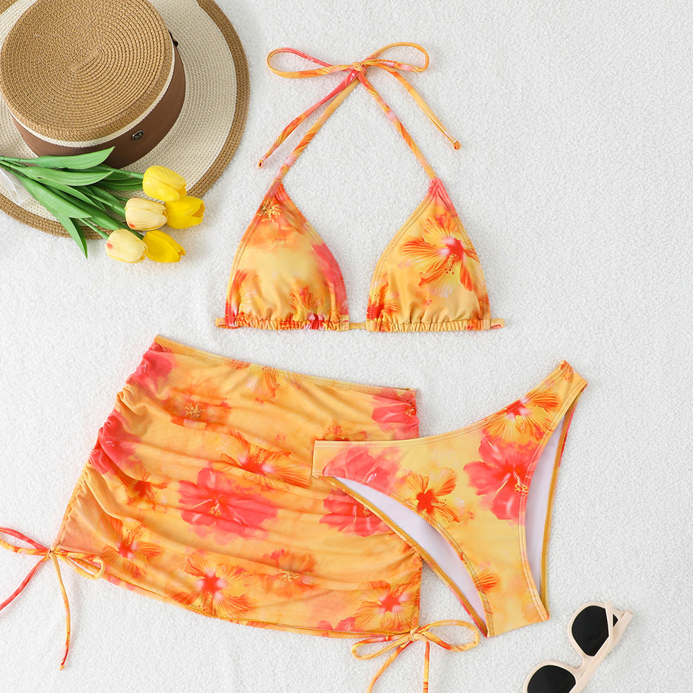 Bikini Mesh Drawstring Slim Sexy Slim Printed Bikini Three Piece Sets Swimsuit Bella Mia