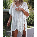 Summer Bikini Sun Protective Blouse Hollow Out Cutout Split Sexy Beach Dress for Women Crochet hook Crochet hook Crochet hook Bella Mia