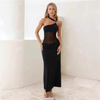 Women Clothing Summer Irregular Asymmetric Shoulder Wrapped Chest Slim Mesh Stitched Backless Niche Dress Bella Mia