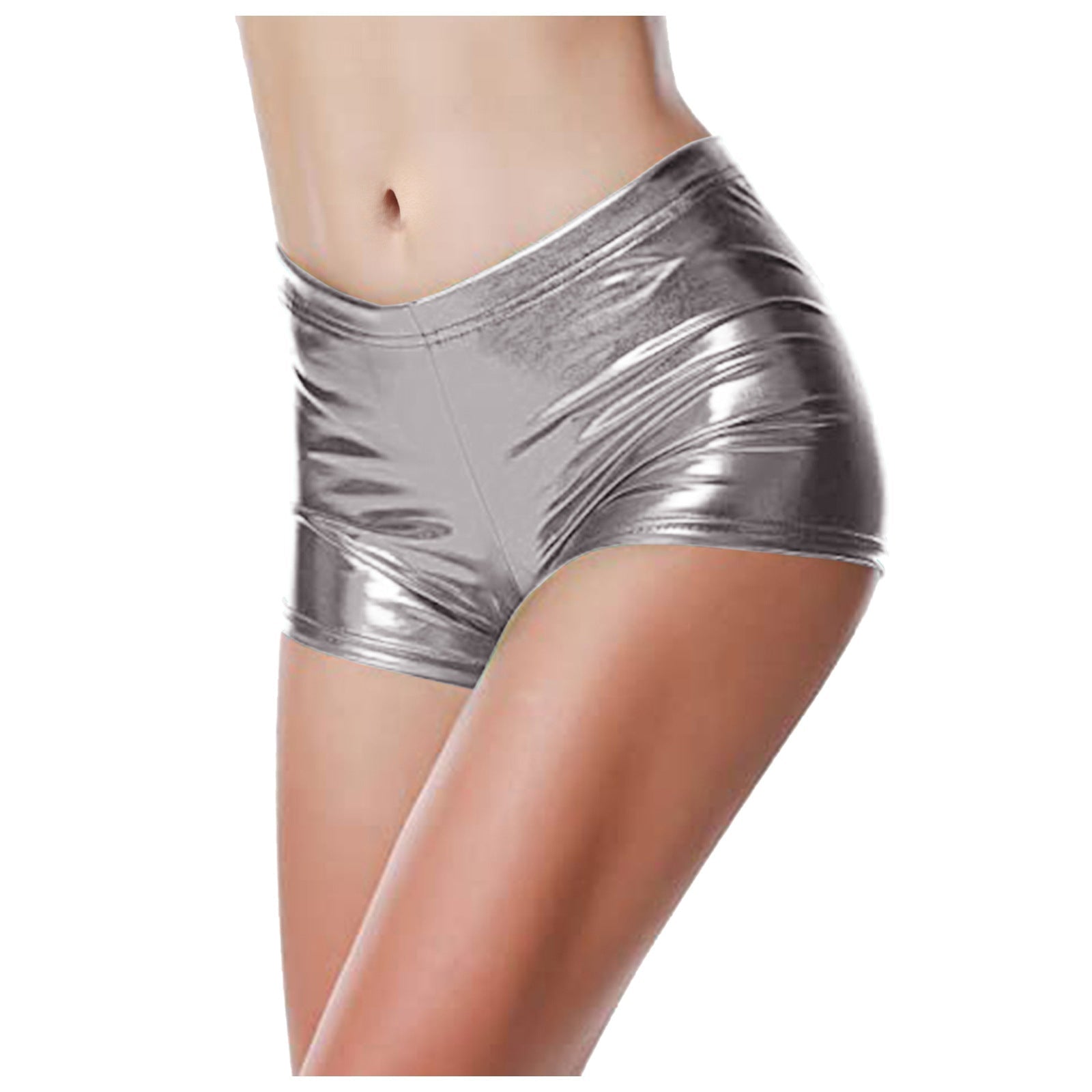 Metallic Coated Fabric Shorts Women Activity Stage Wear Elastic Waist Color Bronzing Patent Leather Sexy Pants Bella Mia