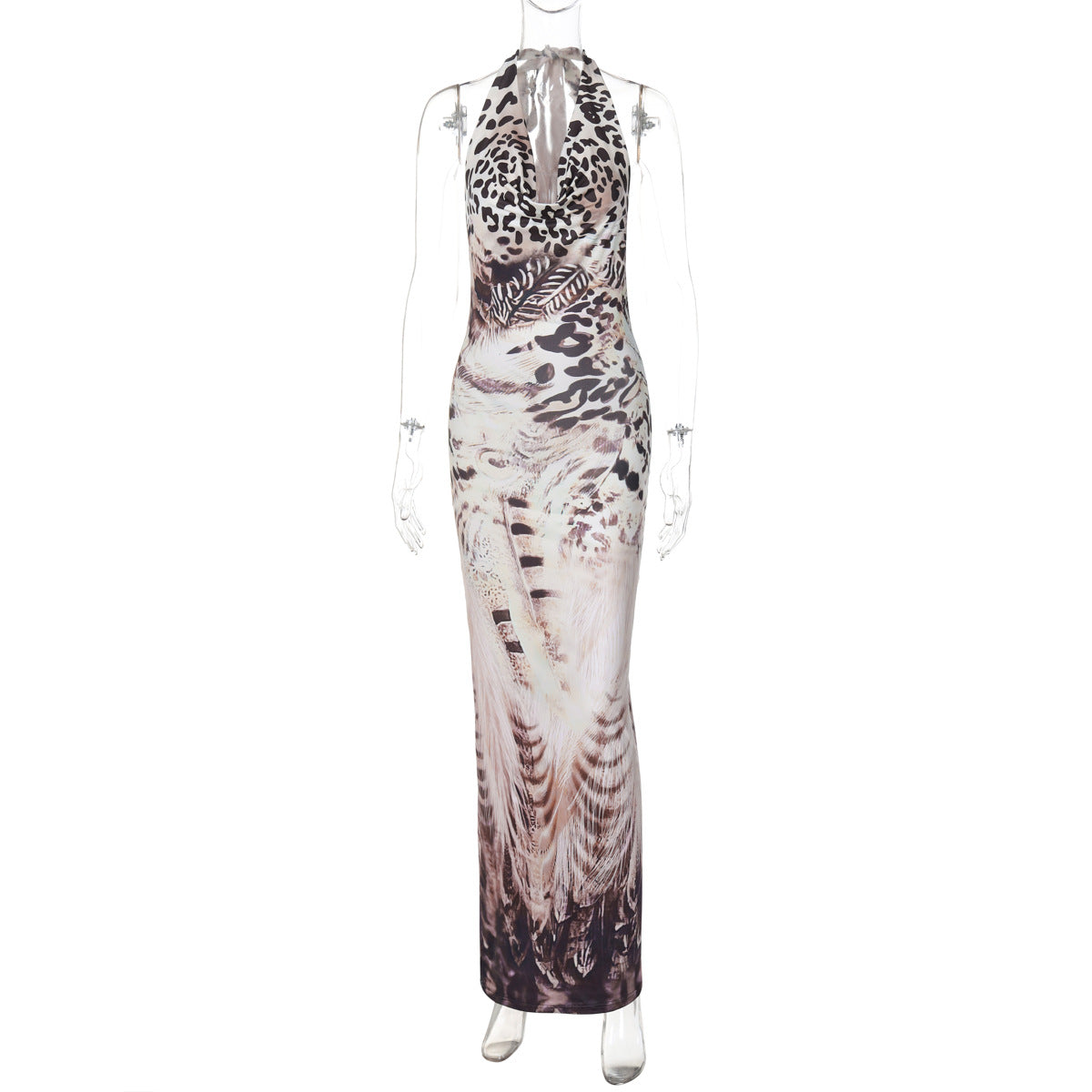Women Clothing Autumn Printed Sexy Backless Slim Fit Lace up Dress Bella Mia