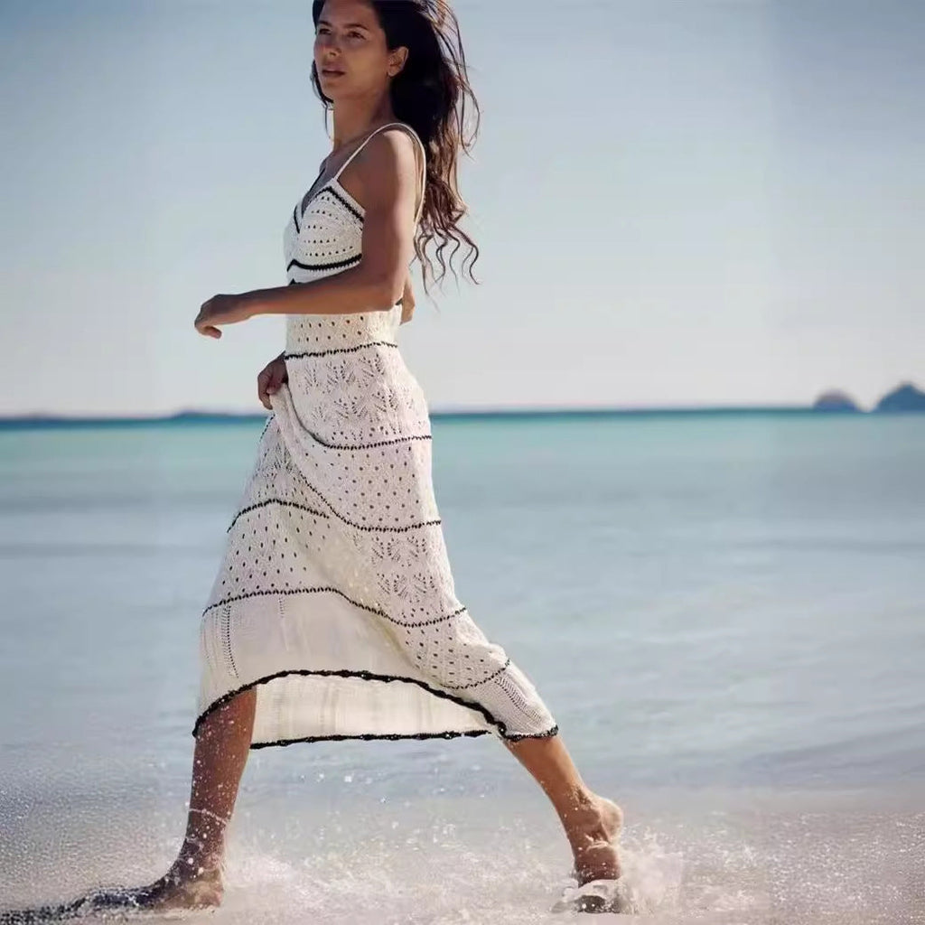 Spring Summer Sexy Knitted Hollow Out Cutout Out Long Strap Dress Bella Mia