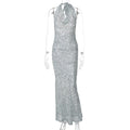 Women Arrival Sexy Sleeveless Deep V Plunge Halter Backless Sequ Dress Women Bella Mia