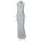 Women Arrival Sexy Sleeveless Deep V Plunge Halter Backless Sequ Dress Women Bella Mia