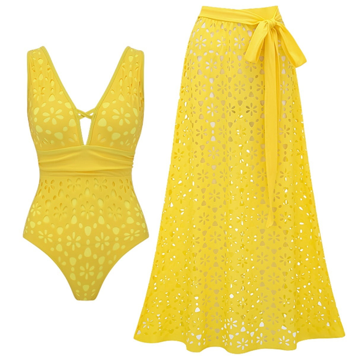 Swimsuit Fluorescent Color Hollow Out Cutout High Sense Swimsuit Two Piece Sets Women