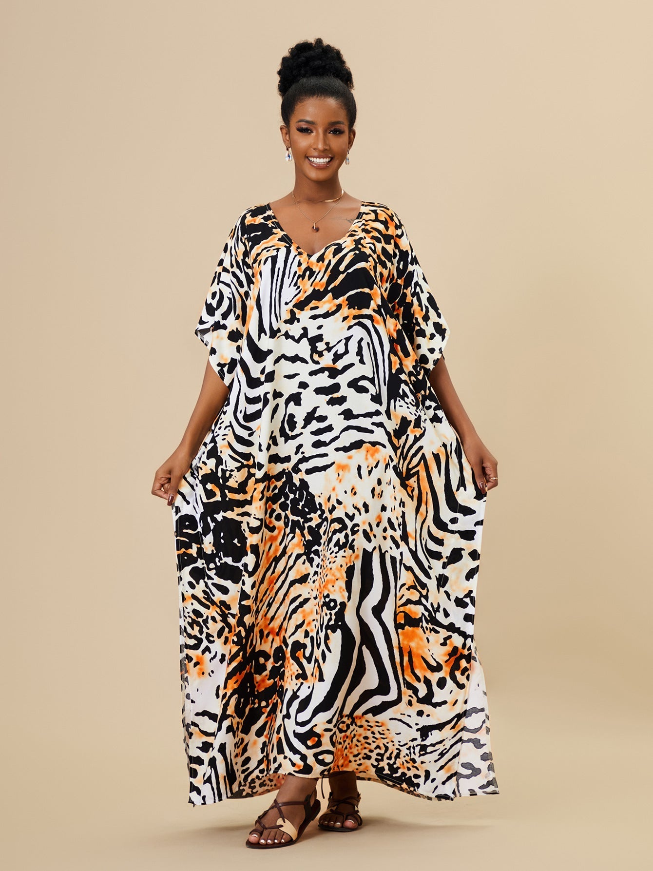 Loose Long Beach Cover Up Rayon Positioning Print Holiday Robe Dress Women Bella Mia