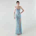 Boning Corset Waist Tight Heavy Industry Beads Heart Shaped Collar Sequined Evening Dress Luxury Cocktail Evening Dress Bella Mia