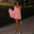Summer Sexy Tube Top Irregular Asymmetric Laminated Solid Color Layered Street Mesh Dress Bella Mia