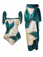Swimwear Multi Color Printed Chiffon Dress One Piece Sunscreen Swimsuit Bella Mia