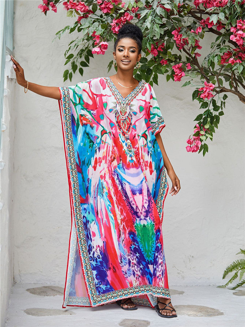 Positioning Printing Beach Blouse Robe Vacation Sun Protection Shirt Seaside Beach Cover Up Bella Mia