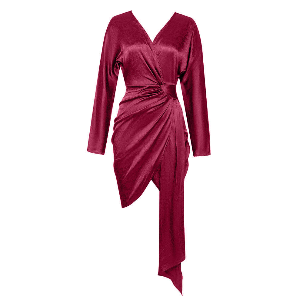 Dress Summer Simple Sexy V Neck Long Sleeve Irregular Asymmetric Dress Women Bella Mia