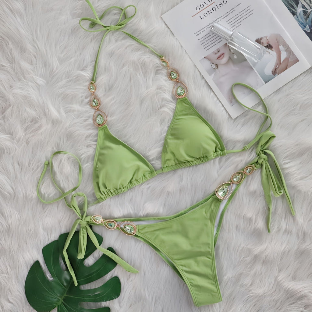 Sexy Bikini Suit Luxury Crystal Diamond Bandage Women Swimsuit Beach Vacation Swimsuit Bella Mia